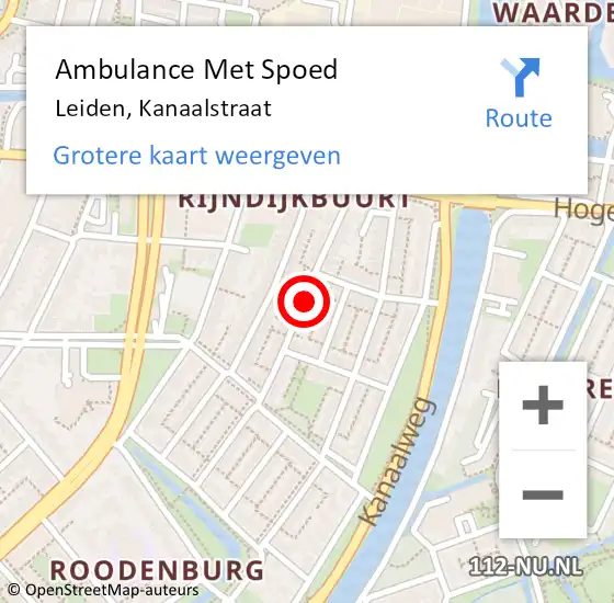 Locatie op kaart van de 112 melding: Ambulance Met Spoed Naar Leiden, Kanaalstraat op 12 augustus 2023 09:37