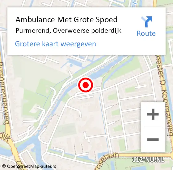 Locatie op kaart van de 112 melding: Ambulance Met Grote Spoed Naar Purmerend, Overweerse polderdijk op 12 augustus 2023 10:49