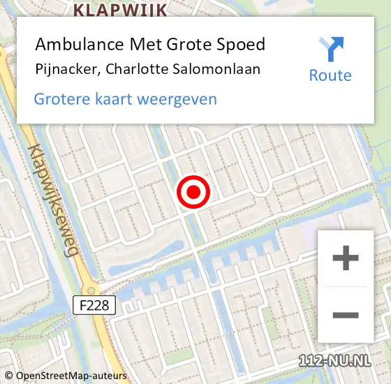 Locatie op kaart van de 112 melding: Ambulance Met Grote Spoed Naar Pijnacker, Charlotte Salomonlaan op 12 augustus 2023 10:51