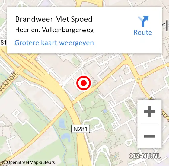 Locatie op kaart van de 112 melding: Brandweer Met Spoed Naar Heerlen, Valkenburgerweg op 12 augustus 2023 11:02