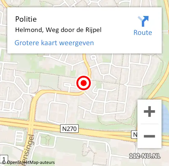 Locatie op kaart van de 112 melding: Politie Helmond, Weg door de Rijpel op 12 augustus 2023 11:32