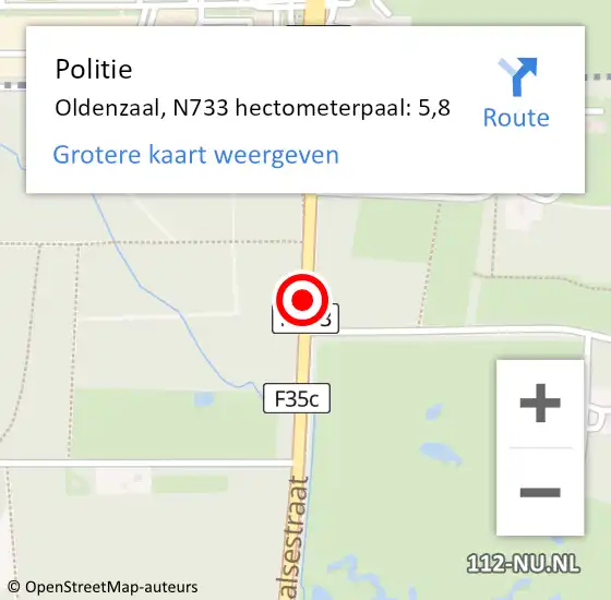 Locatie op kaart van de 112 melding: Politie Oldenzaal, N733 hectometerpaal: 5,8 op 12 augustus 2023 11:51