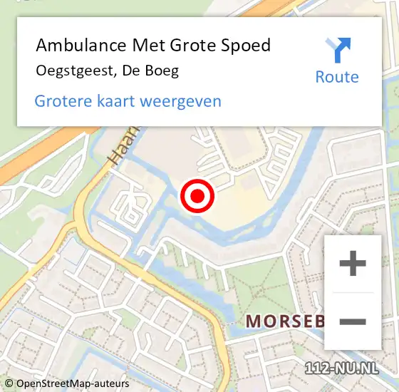 Locatie op kaart van de 112 melding: Ambulance Met Grote Spoed Naar Oegstgeest, De Boeg op 12 augustus 2023 11:51