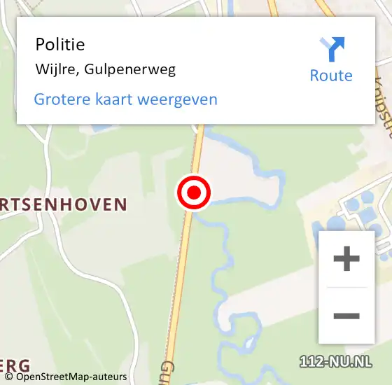 Locatie op kaart van de 112 melding: Politie Wijlre, Gulpenerweg op 12 augustus 2023 12:32