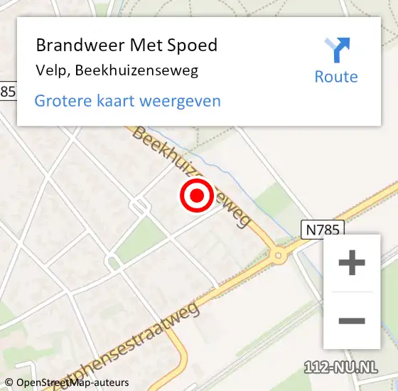 Locatie op kaart van de 112 melding: Brandweer Met Spoed Naar Velp, Beekhuizenseweg op 12 augustus 2023 12:39