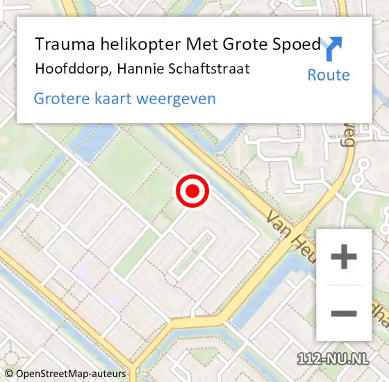 Locatie op kaart van de 112 melding: Trauma helikopter Met Grote Spoed Naar Hoofddorp, Hannie Schaftstraat op 12 augustus 2023 13:07