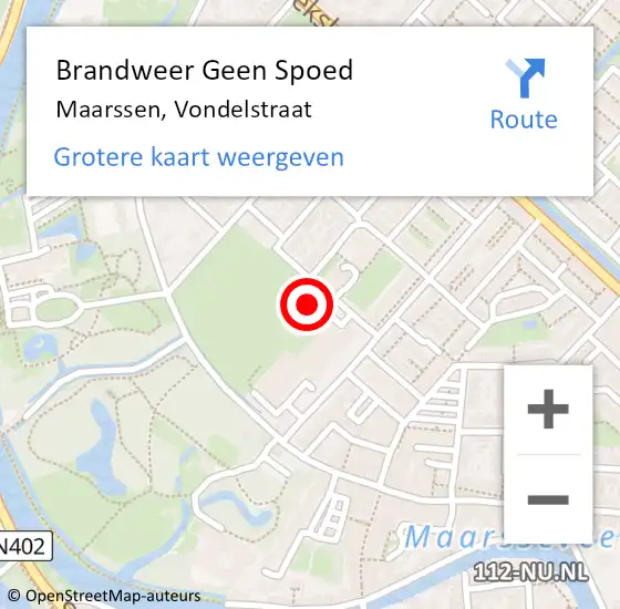 Locatie op kaart van de 112 melding: Brandweer Geen Spoed Naar Maarssen, Vondelstraat op 12 augustus 2023 13:12