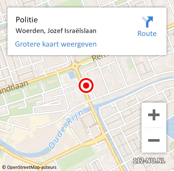 Locatie op kaart van de 112 melding: Politie Woerden, Jozef Israëlslaan op 12 augustus 2023 13:39