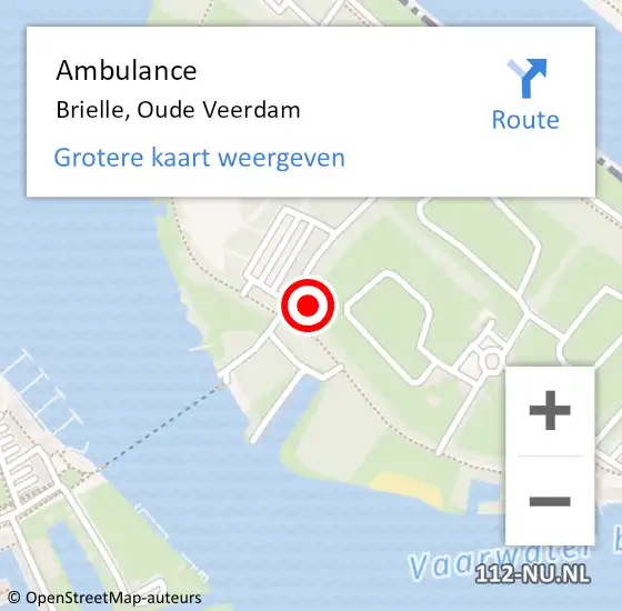 Locatie op kaart van de 112 melding: Ambulance Brielle, Oude Veerdam op 12 augustus 2023 13:50