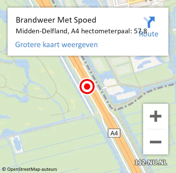 Locatie op kaart van de 112 melding: Brandweer Met Spoed Naar Midden-Delfland, A4 hectometerpaal: 57,8 op 12 augustus 2023 13:52