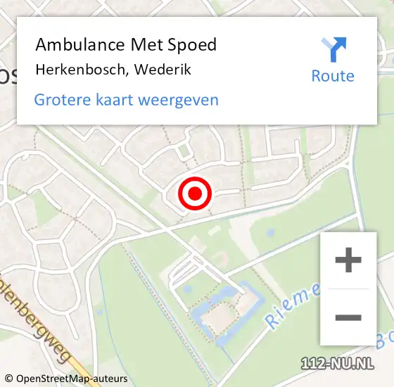 Locatie op kaart van de 112 melding: Ambulance Met Spoed Naar Herkenbosch, Wederik op 12 augustus 2023 14:19