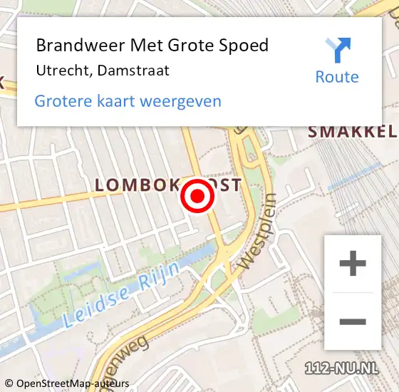 Locatie op kaart van de 112 melding: Brandweer Met Grote Spoed Naar Utrecht, Damstraat op 12 augustus 2023 14:19