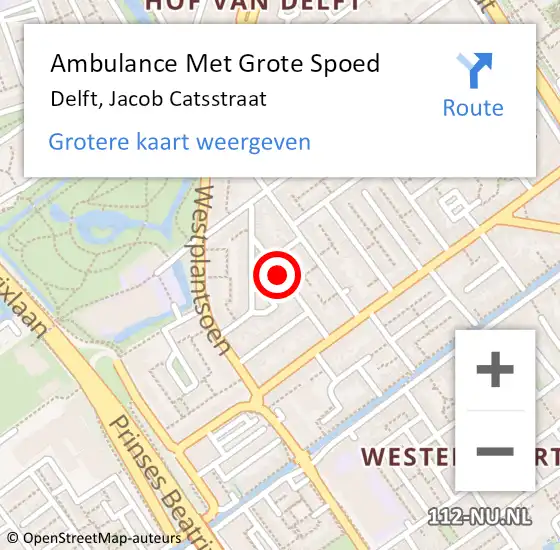 Locatie op kaart van de 112 melding: Ambulance Met Grote Spoed Naar Delft, Jacob Catsstraat op 12 augustus 2023 14:31