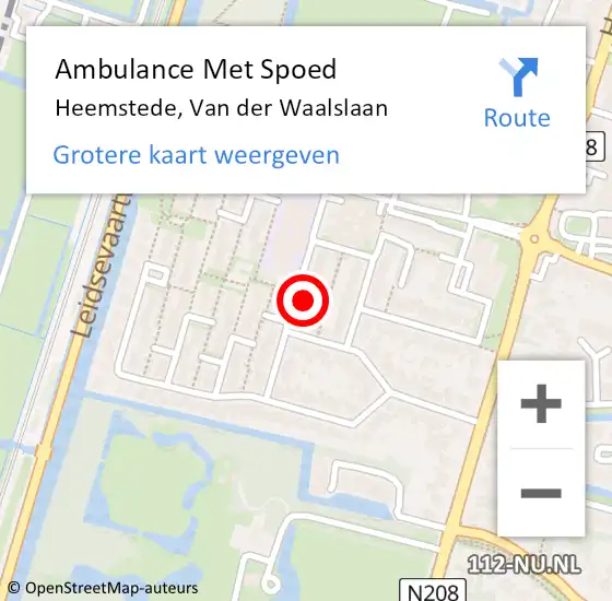 Locatie op kaart van de 112 melding: Ambulance Met Spoed Naar Heemstede, Van der Waalslaan op 12 augustus 2023 14:32