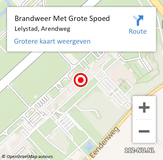 Locatie op kaart van de 112 melding: Brandweer Met Grote Spoed Naar Lelystad, Arendweg op 12 augustus 2023 14:32