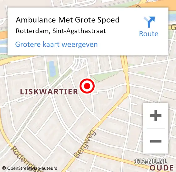 Locatie op kaart van de 112 melding: Ambulance Met Grote Spoed Naar Rotterdam, Sint-Agathastraat op 12 augustus 2023 14:59