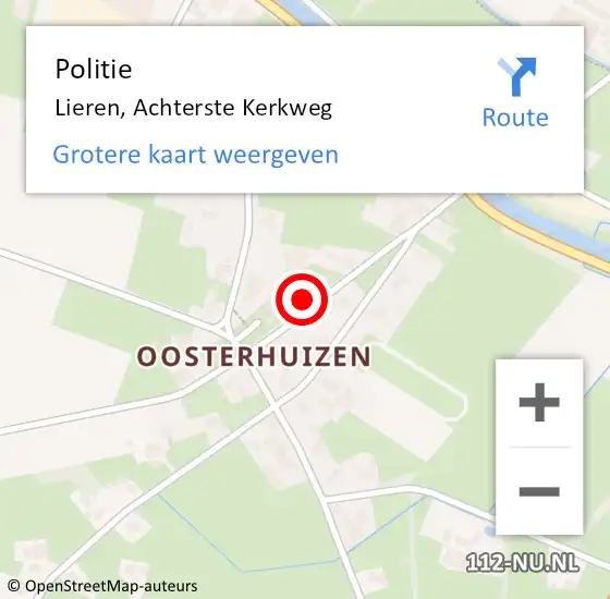 Locatie op kaart van de 112 melding: Politie Lieren, Achterste Kerkweg op 12 augustus 2023 15:12