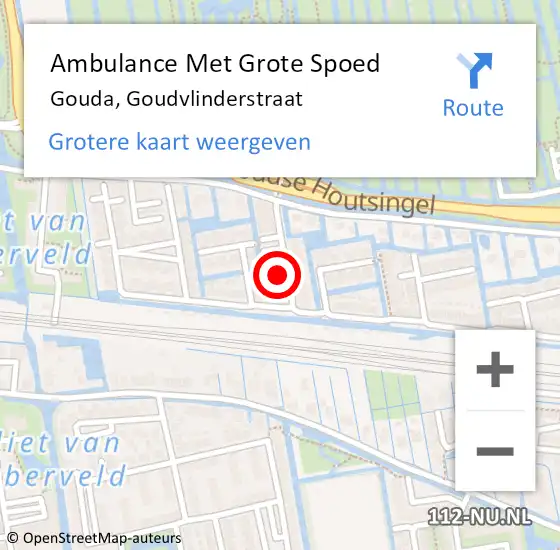 Locatie op kaart van de 112 melding: Ambulance Met Grote Spoed Naar Gouda, Goudvlinderstraat op 12 augustus 2023 15:20