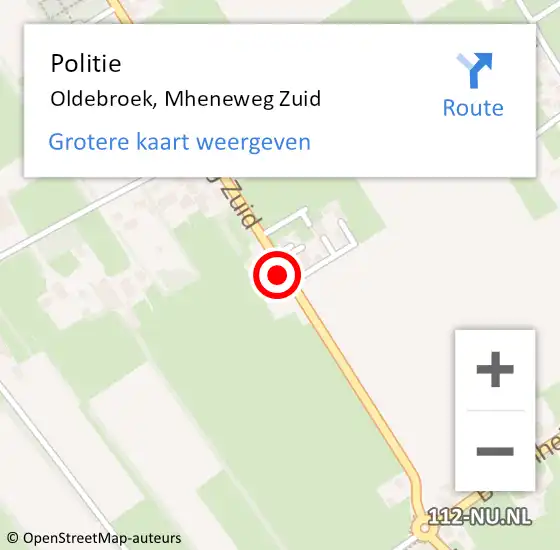 Locatie op kaart van de 112 melding: Politie Oldebroek, Mheneweg Zuid op 12 augustus 2023 15:23