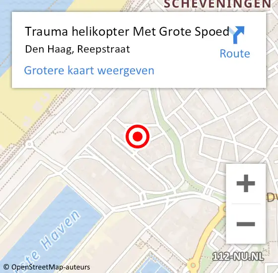 Locatie op kaart van de 112 melding: Trauma helikopter Met Grote Spoed Naar Den Haag, Reepstraat op 12 augustus 2023 15:42