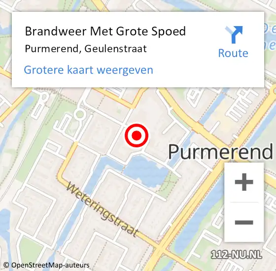 Locatie op kaart van de 112 melding: Brandweer Met Grote Spoed Naar Purmerend, Geulenstraat op 12 augustus 2023 16:01