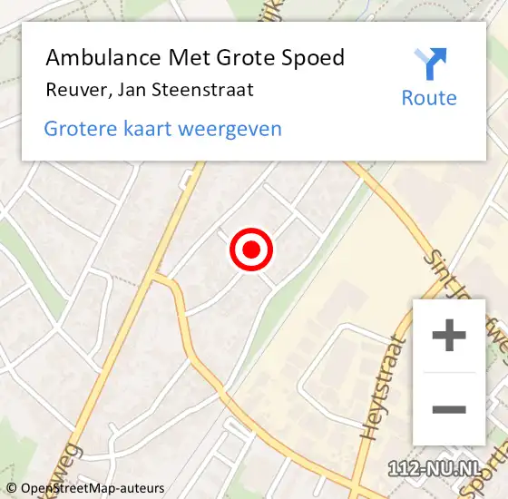 Locatie op kaart van de 112 melding: Ambulance Met Grote Spoed Naar Reuver, Jan Steenstraat op 12 augustus 2023 16:06