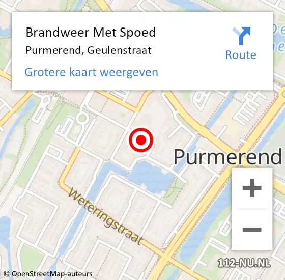 Locatie op kaart van de 112 melding: Brandweer Met Spoed Naar Purmerend, Geulenstraat op 12 augustus 2023 16:17