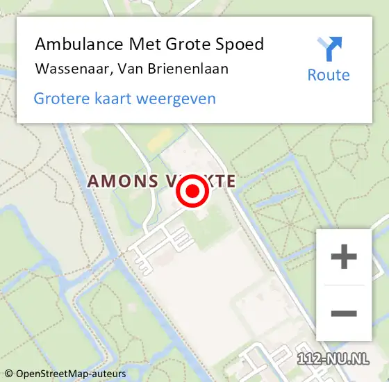 Locatie op kaart van de 112 melding: Ambulance Met Grote Spoed Naar Wassenaar, Van Brienenlaan op 12 augustus 2023 16:30