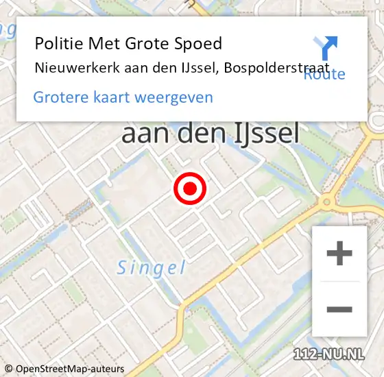 Locatie op kaart van de 112 melding: Politie Met Grote Spoed Naar Nieuwerkerk aan den IJssel, Bospolderstraat op 12 augustus 2023 16:56