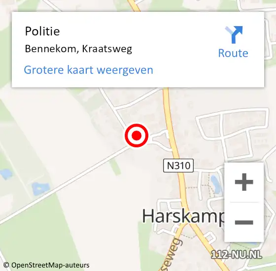 Locatie op kaart van de 112 melding: Politie Bennekom, Kraatsweg op 12 augustus 2023 17:05