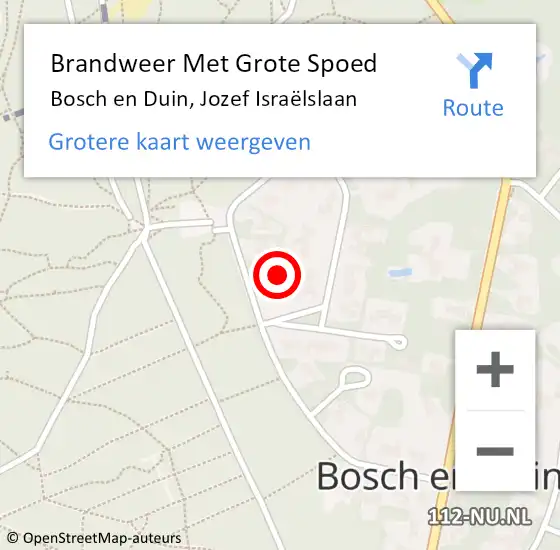 Locatie op kaart van de 112 melding: Brandweer Met Grote Spoed Naar Bosch en Duin, Jozef Israëlslaan op 12 augustus 2023 17:33