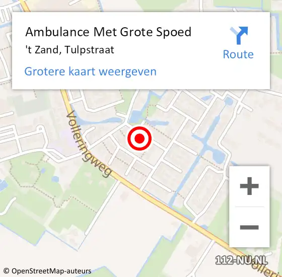 Locatie op kaart van de 112 melding: Ambulance Met Grote Spoed Naar 't Zand, Tulpstraat op 12 augustus 2023 17:33