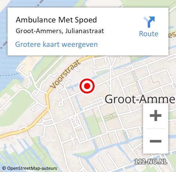 Locatie op kaart van de 112 melding: Ambulance Met Spoed Naar Groot-Ammers, Julianastraat op 12 augustus 2023 17:38