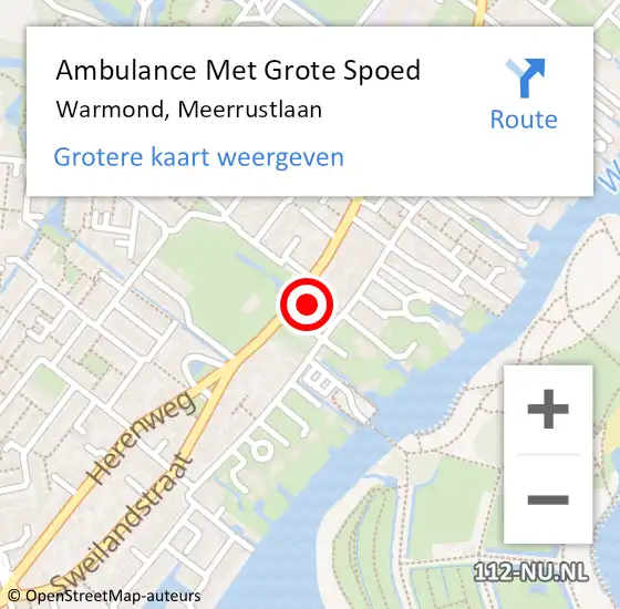 Locatie op kaart van de 112 melding: Ambulance Met Grote Spoed Naar Warmond, Meerrustlaan op 12 augustus 2023 18:59