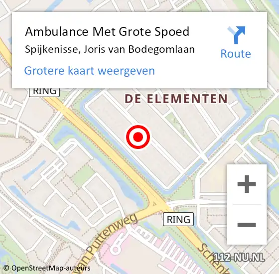 Locatie op kaart van de 112 melding: Ambulance Met Grote Spoed Naar Spijkenisse, Joris van Bodegomlaan op 12 augustus 2023 19:16