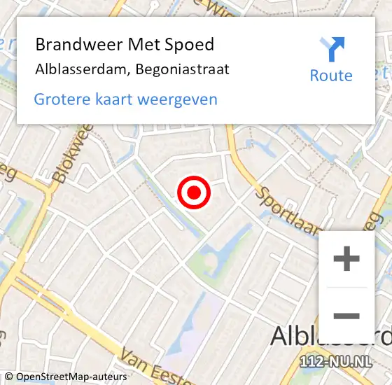 Locatie op kaart van de 112 melding: Brandweer Met Spoed Naar Alblasserdam, Begoniastraat op 12 augustus 2023 19:27