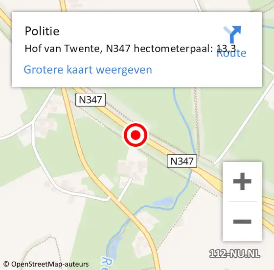 Locatie op kaart van de 112 melding: Politie Hof van Twente, N347 hectometerpaal: 13,3 op 12 augustus 2023 19:42