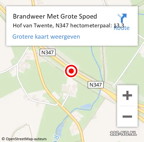 Locatie op kaart van de 112 melding: Brandweer Met Grote Spoed Naar Hof van Twente, N347 hectometerpaal: 13,3 op 12 augustus 2023 19:44