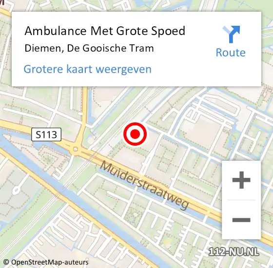 Locatie op kaart van de 112 melding: Ambulance Met Grote Spoed Naar Diemen, De Gooische Tram op 12 augustus 2023 20:15