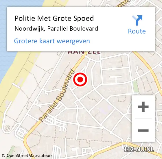 Locatie op kaart van de 112 melding: Politie Met Grote Spoed Naar Noordwijk, Parallel Boulevard op 12 augustus 2023 20:31