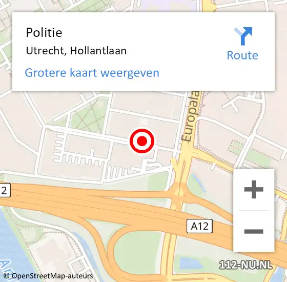Locatie op kaart van de 112 melding: Politie Utrecht, Hollantlaan op 12 augustus 2023 20:33