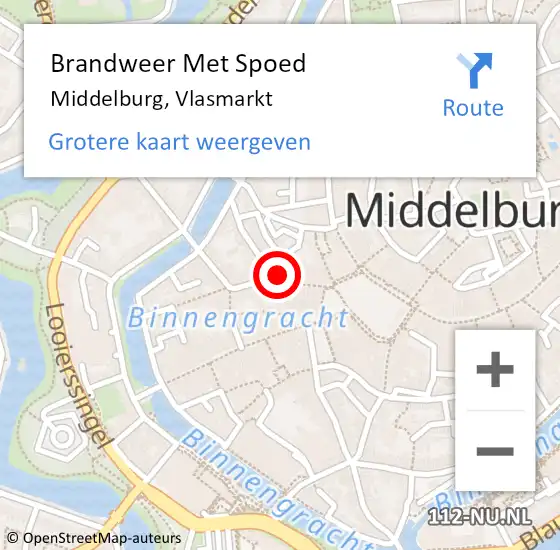 Locatie op kaart van de 112 melding: Brandweer Met Spoed Naar Middelburg, Vlasmarkt op 12 augustus 2023 21:25