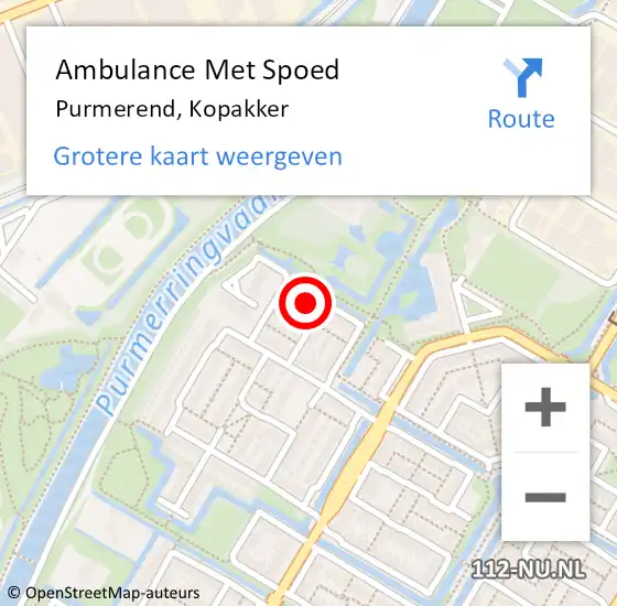 Locatie op kaart van de 112 melding: Ambulance Met Spoed Naar Purmerend, Kopakker op 12 augustus 2023 21:32