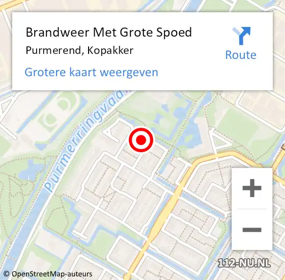 Locatie op kaart van de 112 melding: Brandweer Met Grote Spoed Naar Purmerend, Kopakker op 12 augustus 2023 21:44