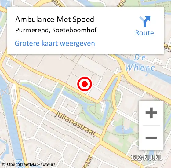 Locatie op kaart van de 112 melding: Ambulance Met Spoed Naar Purmerend, Soeteboomhof op 12 augustus 2023 21:45