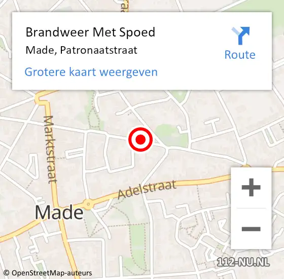 Locatie op kaart van de 112 melding: Brandweer Met Spoed Naar Made, Patronaatstraat op 12 augustus 2023 21:51