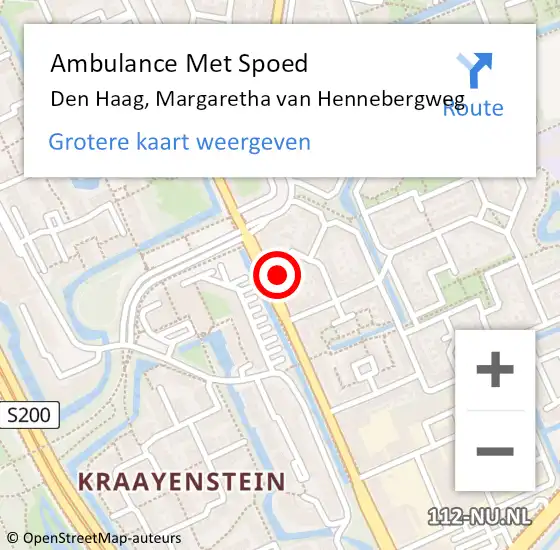 Locatie op kaart van de 112 melding: Ambulance Met Spoed Naar Den Haag, Margaretha van Hennebergweg op 12 augustus 2023 22:05