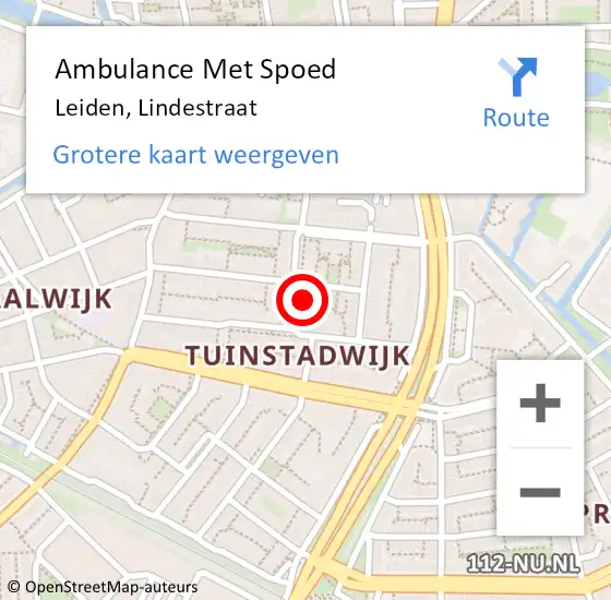 Locatie op kaart van de 112 melding: Ambulance Met Spoed Naar Leiden, Lindestraat op 12 augustus 2023 22:10