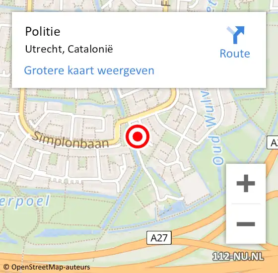 Locatie op kaart van de 112 melding: Politie Utrecht, Catalonië op 12 augustus 2023 22:12