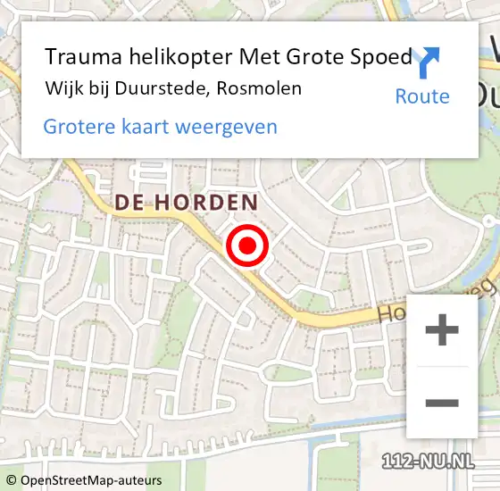 Locatie op kaart van de 112 melding: Trauma helikopter Met Grote Spoed Naar Wijk bij Duurstede, Rosmolen op 12 augustus 2023 22:13